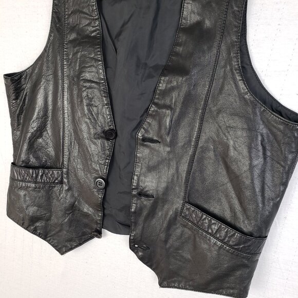 Vintage Anthony Michael Geanuine Leather Vest Black Button Front size M Unisex - Picture 5 of 14